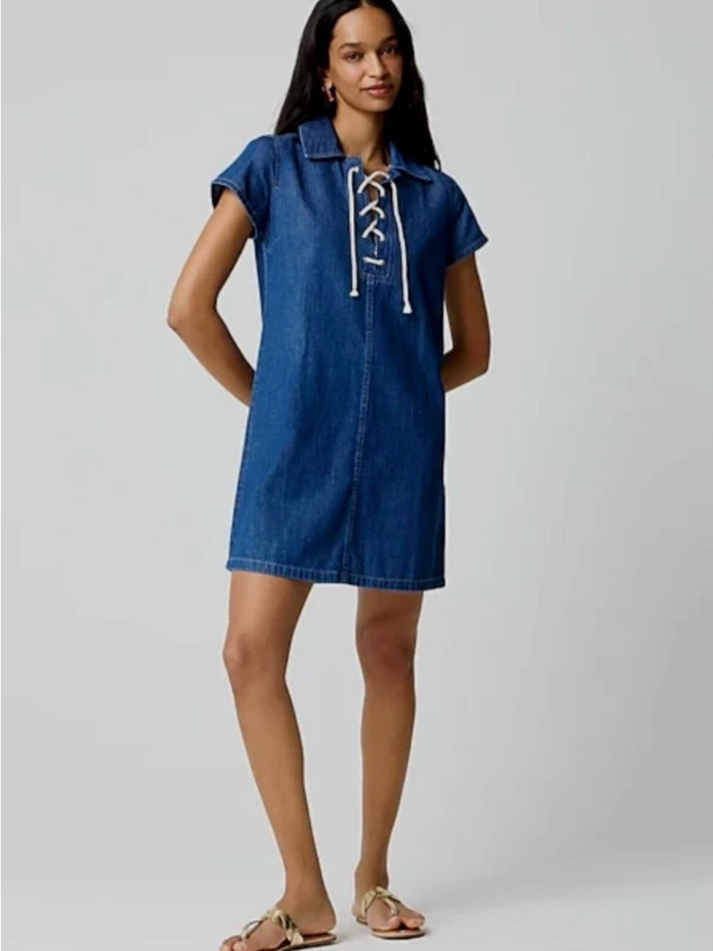 J. Crew Blue Denim Lace-Up Mini Dress